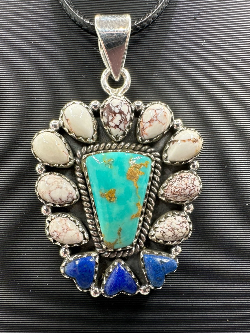 Lapis Turquoise Wild Horse Jasper Sterling Silver 925 Heart Pendant Handmade